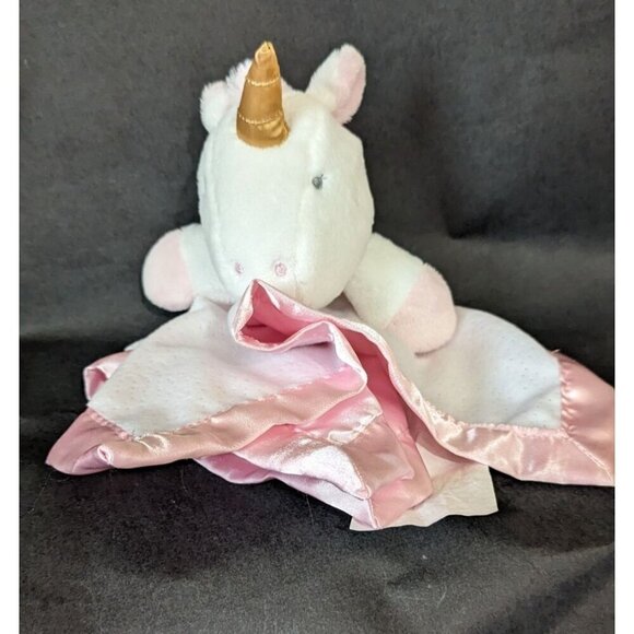 Cloud Island Pink White Unicorn Baby Sparkle Satin Trim Security Lovey plush - Picture 1 of 9